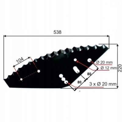 Nóż do paszowozu 538x220x5 średnica otworu 20mm 1050030