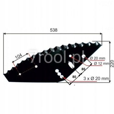 Nóż do paszowozu 538x220x5 średnica otworu 20mm 1050030