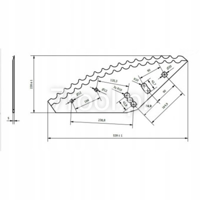 Nóż do paszowozu 535x215x5 średnica otworu 20mm 1050254