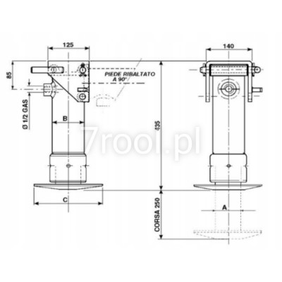 Stopa podporowa hydrauliczna jednostronnego działania ze sprężyną powrotną 100bar 3300kg/ 150 bar 4970 kg