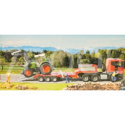 Zabawkowy ciągnik Claas Nectis 267F z ładowaczem czołowym i przyczepą – Bruder 2112