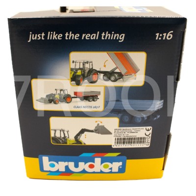 Zabawkowy ciągnik Claas Nectis 267F z ładowaczem czołowym i przyczepą – Bruder 2112