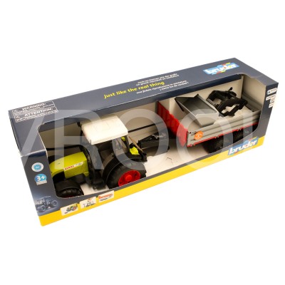 Zabawkowy ciągnik Claas Nectis 267F z ładowaczem czołowym i przyczepą – Bruder 2112