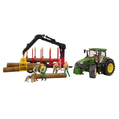 Zabawkowy ciągnik John Deere 7R 350 z przyczepą i żurawiem 3154