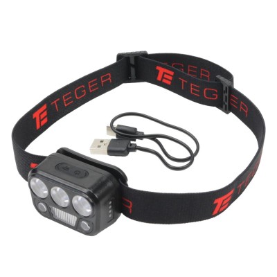 Latarka czołówka LED COB, 200 lm uruchamiana gestem akumulator 650 mAh ładowana USB-C, Teger