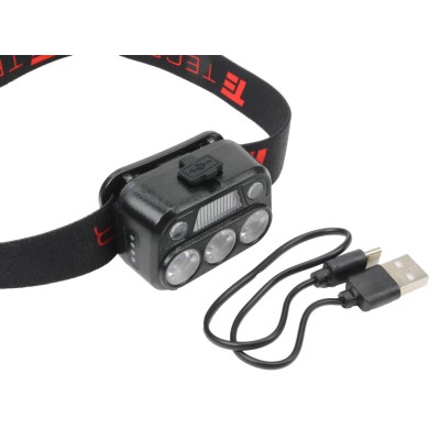 Latarka czołówka LED COB, 200 lm uruchamiana gestem akumulator 650 mAh ładowana USB-C, Teger
