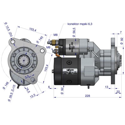 Rozrusznik z reduktorem typu Magneton Case Ford New Holland 9142766 Blue Line EXPOM KWIDZYN