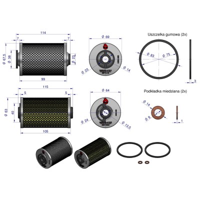 Komplet wkładów filtra paliwa KWP010X C-330/360/385 ORYGINAŁ URSUS