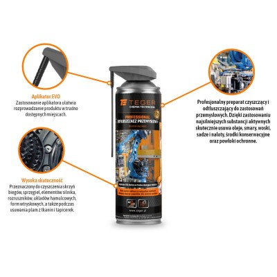Odtłuszczacz przemysłowy PROFESSIONAL z aplikatorem EVO, 500ml, Teger